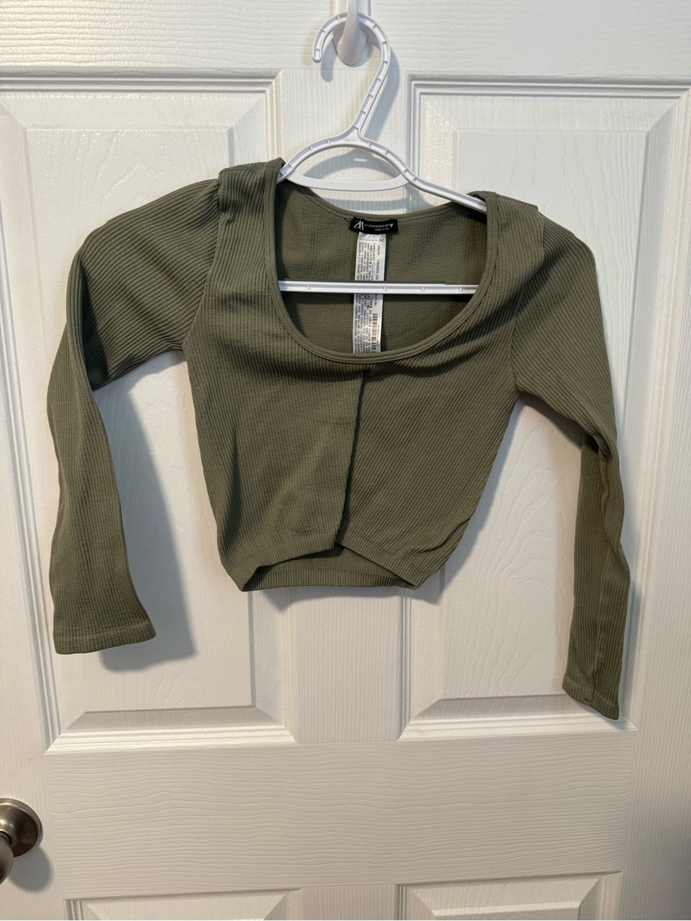 Zara Olive Green Ribbed Long-Sleeve Crop Top